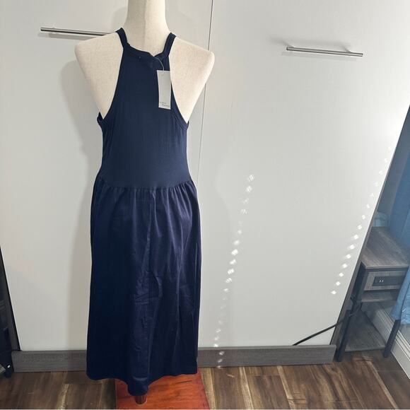 Madison & Berkeley Size M Navy Blue Midi Tank Dress Neutral Layering Minimalist - Picture 2 of 12